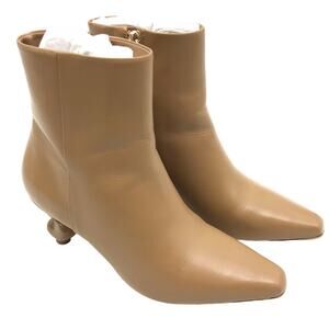 Cult Gaia Daylee Boot 6.5 Stacked Pebble Heel Leather Zipper Ankle Bootie Camel